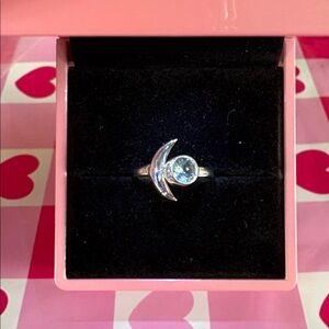 Sterling Silver Marked 925 moon and aquamarine gem stone ring size 5.5 new